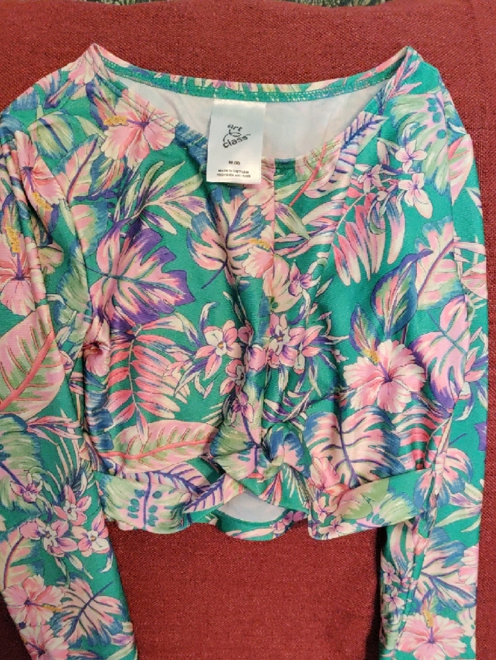 art class Teal Floral Long-Sleeve Rashguard Size M(8)